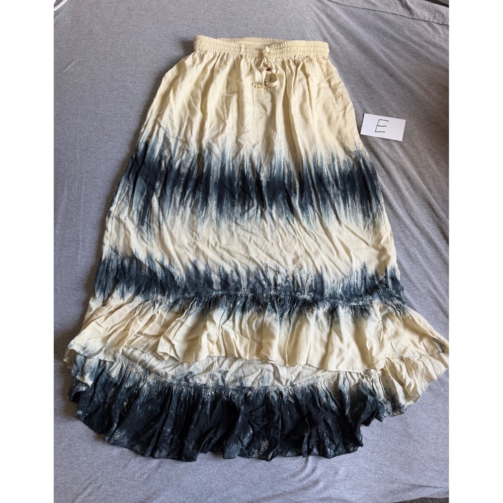 Rip Curl Skirt Tie Dye Boho High Low Ruffle Cream Blue XS